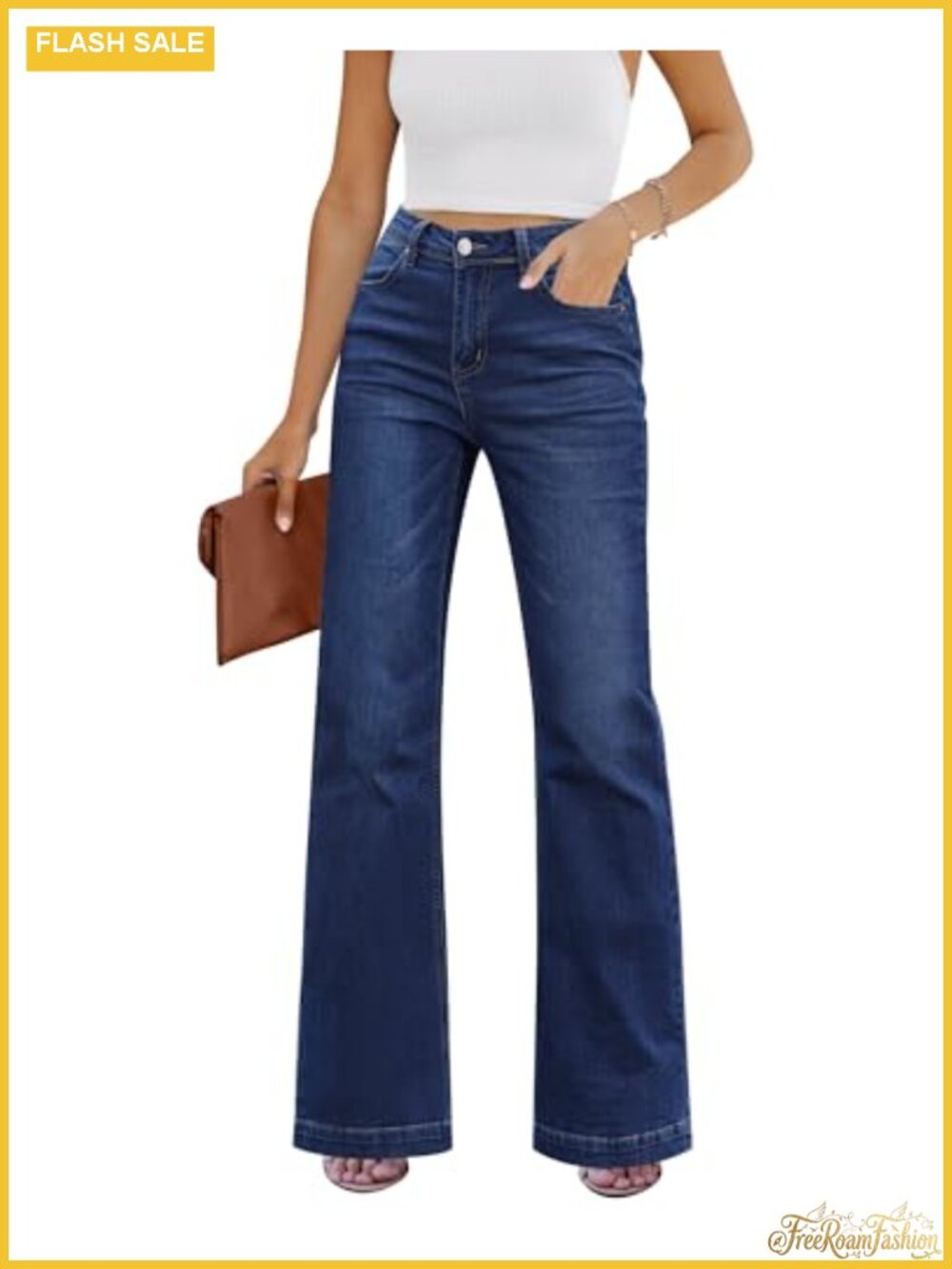 High Rise Flare Jeans for Women Wide Leg Baggy Stretchy Denim Pants